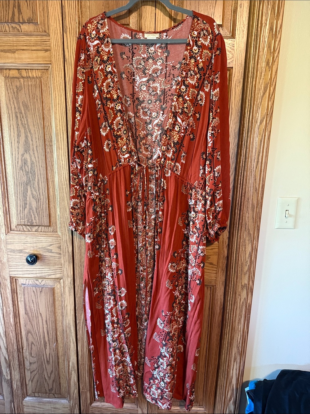 Rust Floral Long Sleeve Maxi Kimono